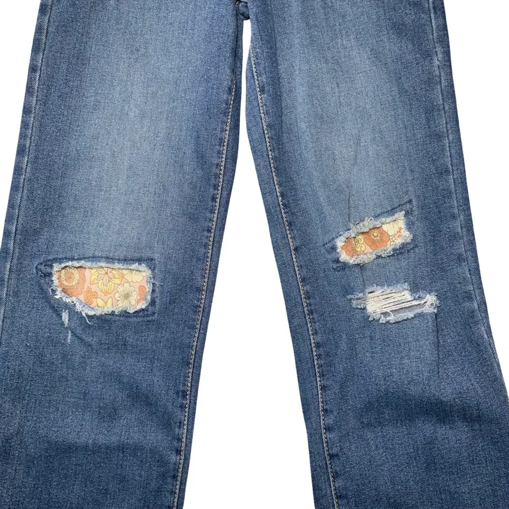 Levi's Kids Wide‎ Leg Jeans Distressed Floral Patch Blue Denim Size 12